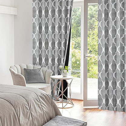 Beauoop 100% Blackout Curtains 84 Inches Long 2 Panels for Bedroom Living Room Grey Moroccan Geo Room Darkening Thermal Insulated Soundproof Rod Pocket Back Tab Window Treatments Drapes, 50x84