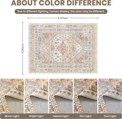 zesthome 6x9 Area Rug, Super Soft Washable Rugs for Living Room, Non-Slip Stain Resistant Vintage Rugs, Ultra-Thin Large Area Rugs (Orange,6'x9')