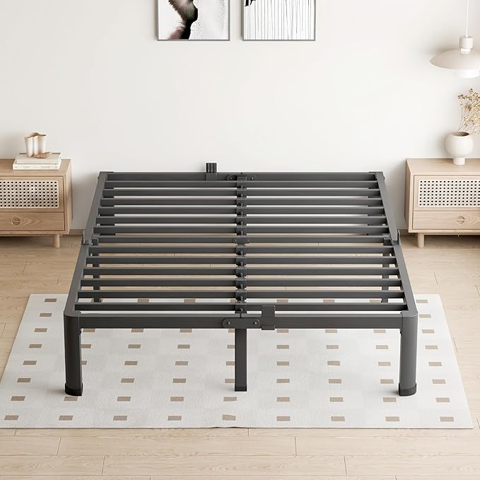 7 Inch King Size Bed Frame, 3500Lbs Heavy Duty Metal Platform with Round Corner Legs Mattress Slide Stopper, Steel Slat Support No Box Spring Needed, Noise Free, Non-Slip, Easy Assembly