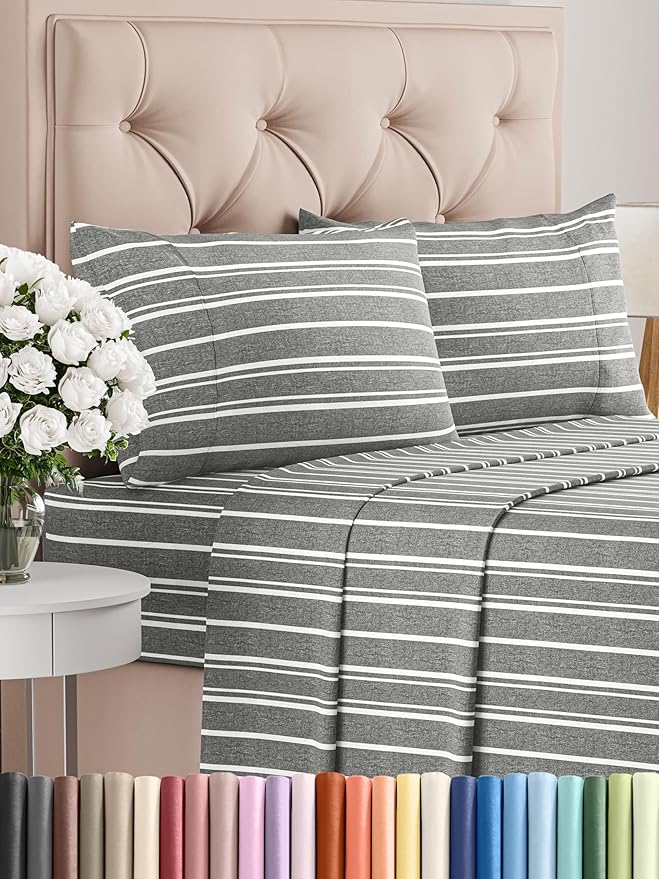 Cal King Size 4 Piece Sheet Set - Comfy Breathable & Cooling Bed Sheets Set - Hotel Luxury Bedding for Women, Men, Kids, Teens, Boys & Girls - Deep Pockets & Wrinkle Free - Oeko-Tex - Grey Stripes 3