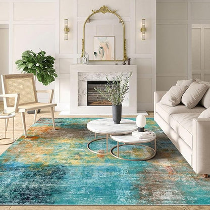 5x7 Area Rugs - Ultra-Thin Washable Rug with Non-Slip Backing, Ideal for Living Room, Bedroom, Kitchen Floor Carpet - Modern Abstract Style, Easy Clean, Durable, Low Pile Rug, Rosy Clouds