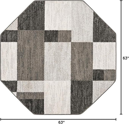 Unique Loom Autumn Collection Area Rug - Providence (5' 3" Octagon, Gray/ Ivory)