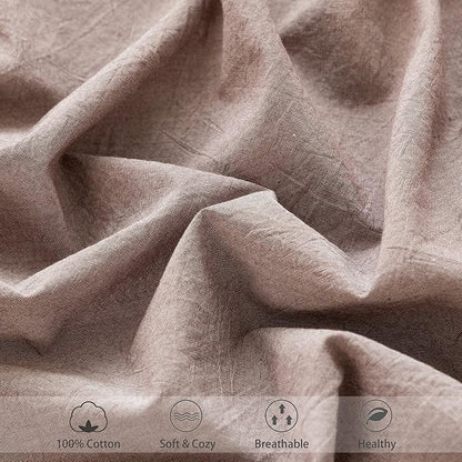 MooMee Fitted Bottom Sheet Only 100% Washed Cotton Linen Like Textured Breathable Durable Soft Comfy Deep Pocket Fits Mattress up to 17" (Mauve Brown, California King)