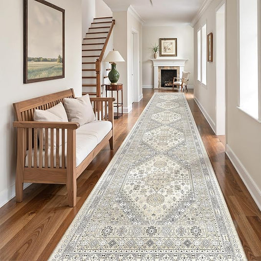zesthome Washable Runner Rug 2.5x12 - Stain Resistant Entryway Rug,Ultra-Thin Kitchen Rugs, Anti Slip Backing Runner Rugs for Entrance Laundry Room Indoor Hallway (Beige,2.5'x12')