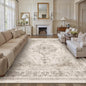 Area Rug 10x12 Beige Washable Living Room Carpet Non Slip Vintage Medallion Indoor Bedroom Carpet Low Pile Soft Retro Distressed Large Rug Home Office Dining Room Playroom