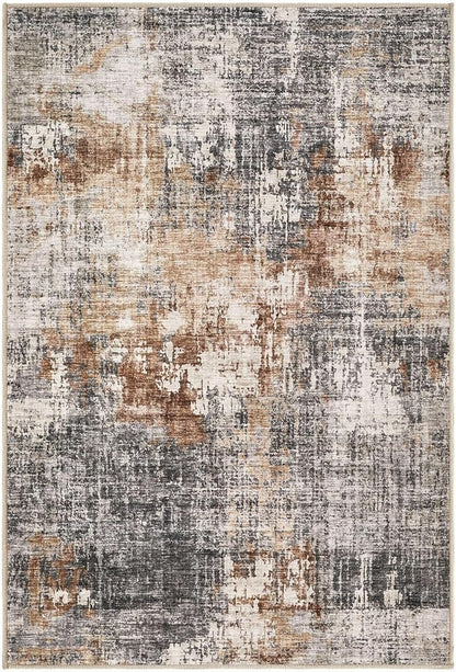 2x3 Entryway Area Rug: Washable Neutral Modern Abstract Small Rug - Non-Slip Low Pile Throw Indoor Carpet for Entrance Kitchen Front Door Mat Bathroom Entry Kids Room - Grey Brown