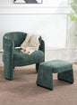 LOULENS Oversized Accent Chair with Ottoman, Modern Upholstered Barrel Chair with Footrest, Comfy Round Armchair for Living Room, Bedroom, Reading Room & Corner (1, Green)