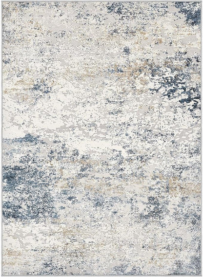 Area Rug Living Room Rugs - 4x6 Abstract Large Soft Indoor Washable Rug Neutral Modern Low Pile Carpet for Bedroom Dining Room Farmhouse Home Office - Beige Blue