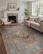 GENIMO 6X9 Area Rugs for Living Room, Machine Washable Vintage Floor Cover Foldable Modern Non Slip Rug, Low Pile Soft Indoor Carpet Floral Print Mat Rug,Bedroom/Dining Room/Office,Multi-Terracotta
