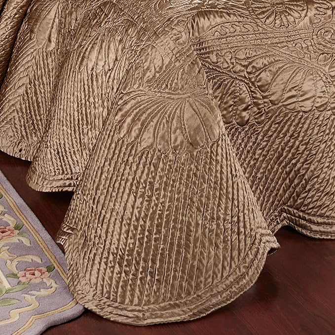 Touch of Class Portia Luxury Bedding | Rich Smoky Topaz | Premier Quilted Polyester Satin | Romantic Hand Guided Machine Quilted Scroll Design 3 Piece Set: King Oversized Bedspread & 2 King Shams
