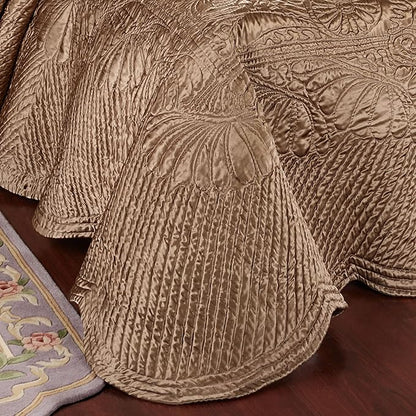 Touch of Class Portia Luxury Bedding | Rich Smoky Topaz | Premier Quilted Polyester Satin | Romantic Hand Guided Machine Quilted Scroll Design 3 Piece Set: King Oversized Bedspread & 2 King Shams