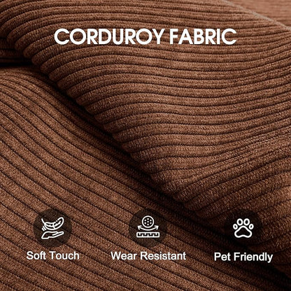 79" Convertible Sofa Bed with Fixed-Shape Frame, Corduroy Folding Pull Out Couch, No Assembly Modern Boneless Couch Compression Sofa in Box, Floor Sofa for Living Room,Brown
