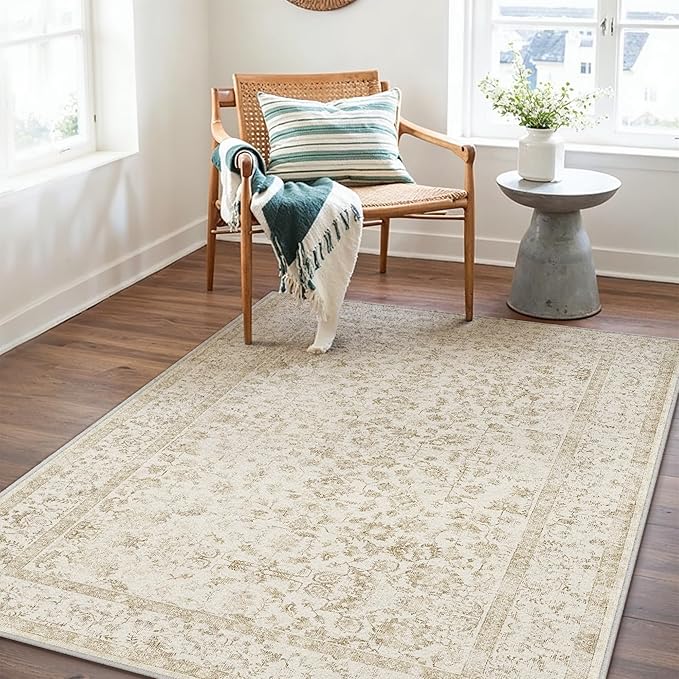 3x5 Brown Area Rug Non Slip Vintage Office Entryway Rug Distressed Machine Washable Kitchen Carpet Traditional Retro Floral Accent Throw Door Mat for Bedroom Bathroom Dining Living Room