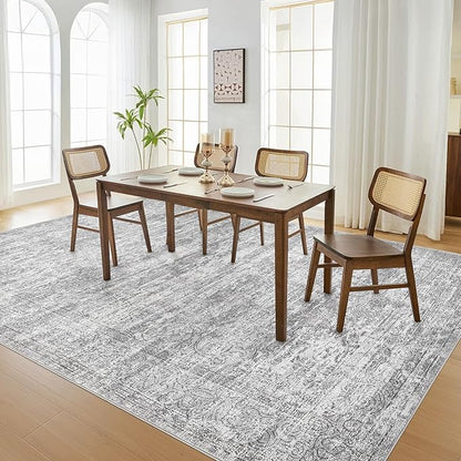 Area Rug Living Room Rugs - 9x12 Abstract Large Soft Indoor Washable Rug Neutral Modern Low Pile Carpet for Bedroom Dining Room Farmhouse Home Office - Vintage Grey