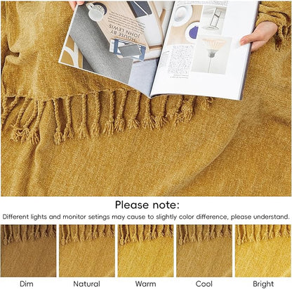 BATTILO HOME Mustard Yellow Throw Blanket for Couch Bed Sofa, Yellow Gold Chenille Throw for Spring Summer, Lightweight Knit Blanket for Home Decor, 50"x60"