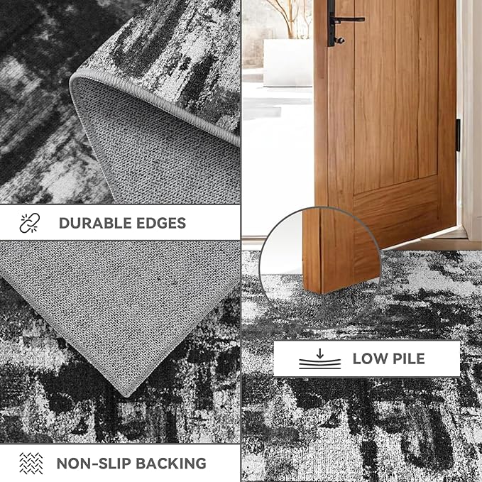 5x7 Area Rug Living Room Rugs - Machine Washable Neutral Abstract Rugs for Dinning Room Indoor Floor Non Silp Rug Carpet for Bedroom Home Office Decor - Black White