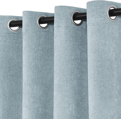 Macochico 100% Blackout Curtains Thermal Insulated Noise Reducing Chenille Curtains for Hotel Auditorium Bedroom Living Room Grommet Light Blue Curtains with Tieback Classic 52" Wx84 L 1 Panel