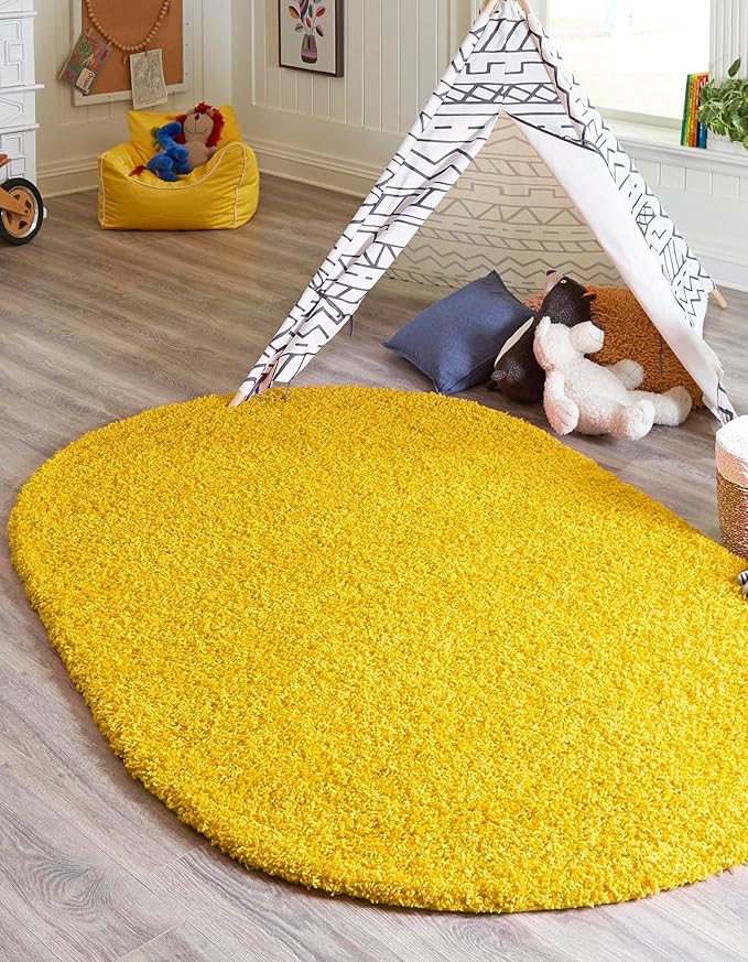 Unique Loom Solid Shag Collection Area Rug (7' 10" x 10' Oval, Tuscan Sun Yellow)