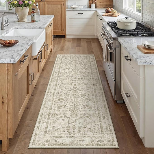 Taupe 2x5 Runner Rug Vintage Area Carpet Hallway Indoor Kitchen Washable Low Pile Traditional Distressed Retro Accent Throw Rug Non Slip for Laundry Bathroom Office