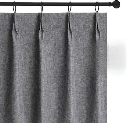 WdFour 42x63 Inch Pinch Pleated Blackout Curtains - Pack of 2, 100% Light Blocking Thermal Insulated Drapes with Textured Weave, Extra Long Back Tab Window Panels for Living Room & Bedroom,Dark Gray.