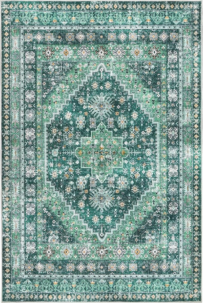 zesthome 5x7 Area Rugs - Ultra-Thin Washble Rug, Stain Resistant Anti Slip Backing Rugs for Living Room,Bedroom, Vintage Home Decor Area Rug(Green/Teal,5'x7')