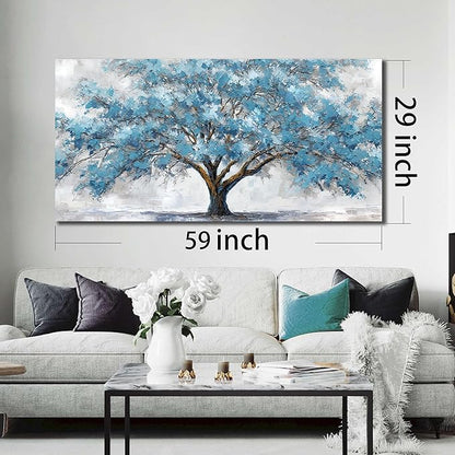 JuhaiArt Tree Wall Decor Teal Wall Art for Living Room Home Office White Canvas Art Large Artwork modern Prints 29" x 59"