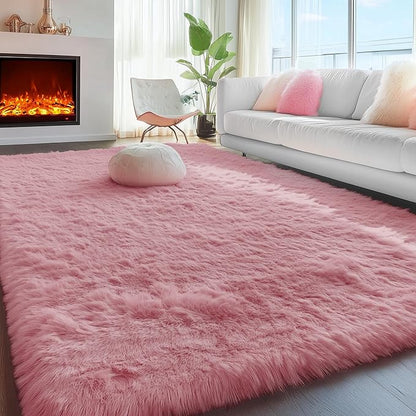 PAGISOFE Blush Pink Fluffy Shag Area Rugs for Bedroom Girls 5x7, Soft Fuzzy Shaggy Rugs for Kids Room Plush Furry Living Room Carpet Girls Teen Dorm Rugs for Home Decor Aesthetic, Nursery