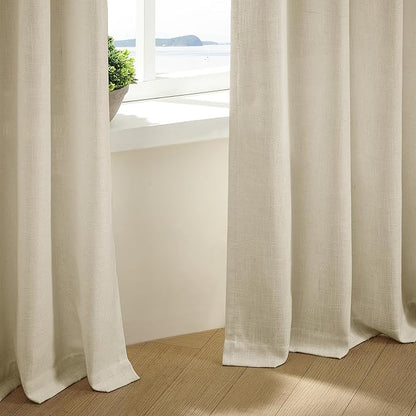Linen Pinch Pleated Linen Curtains 2 Panels for Living Room Bedroom Memory Training Shaped Semi Sheer Pleat Drapes with Hooks Rings Light Filtering Window Curtain 40x80