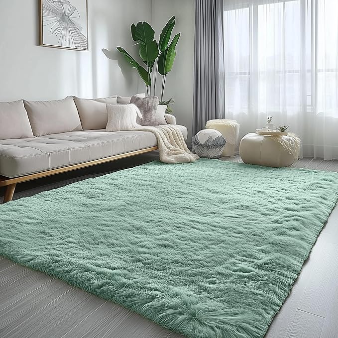 PAGISOFE Machine Washable Sage Green Rugs for Living Room, 5x7 Ft Shaggy Rug Plush Fuzzy Carpet for Bedroom,Green Kids Rug Home Decor Aesthetic,Non-Slip Floor Rugs for Nursery Decor Girl Boys Playroom