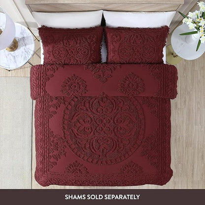 Beatrice Home Fashions Medallion Chenille Bedspread, Twin, Burgundy