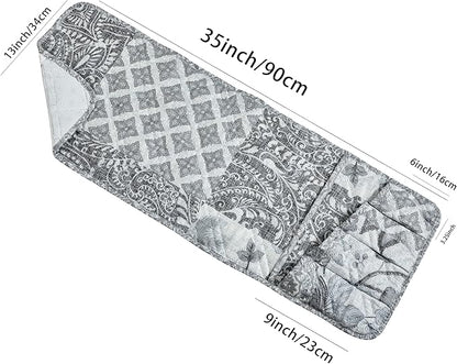 Brilliant Sunshine Grey Flowers Patchwork Couch Armrest 5 Pockets Organizer, Slip Resistant Recliner Armchair Caddy, Washable Remote Controls Holder, Storage for Magazine, Tablet, Phone, iPad, Grey