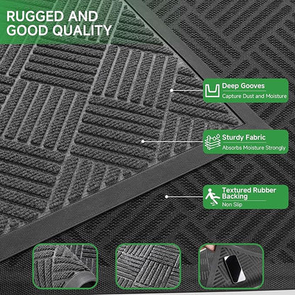 Front Door Mat, Heavy Duty Indoor Outdoor Doormat, 72" x 36" Low Profile Outdoor Mats for Home Entrance, Stain and Fade Resistant Welcome Mat Ideal for High Traffic Area, Diamond Grey