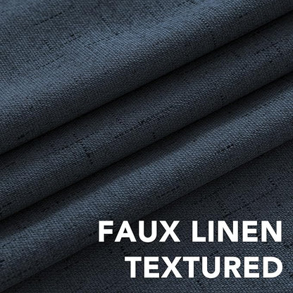 H.VERSAILTEX Linen Blackout Curtains Durable Thick Textured Linen Look 100% Blackout Patio Door Curtain Anti Rust Grommet Extra Wide Sliding Door Curtain Panel, 100 inch W X 108 inch L - Navy