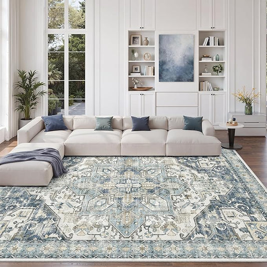 zesthome 10x12 Area Rugs-Washable Rug for Living Room, Non-Slip Backing Rugs, Stain Resistant 10x12 Rug for Bedroom, Ultra-Thin Low Pile Rugs, Vintage Large Home Decor