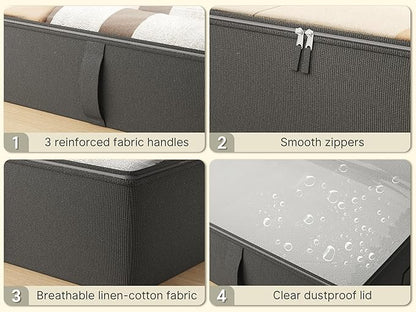 2-Pack Under Bed Storage, 6 Inches Tall Closet Organizers and Storage Bins with Sturdy Sidewalls/Bottom/4 Handles, Black