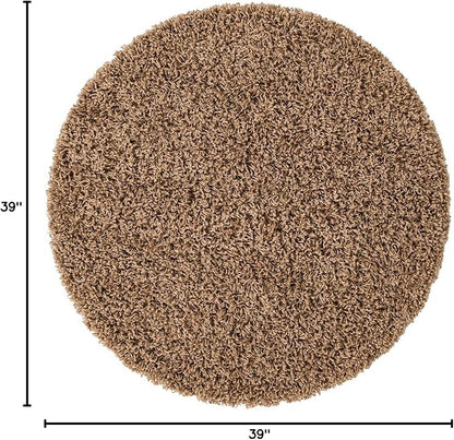 Unique Loom Solid Shag Collection Area Rug (3' 3" Round, Sandy Brown)