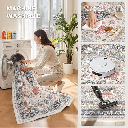 zesthome 10x14 Area Rugs for Living Room,Non-Slip Backing Washable Rugs,Vintage Large Area Rug，Stain Resistant Home Decor Rug (Multi,10'x14')