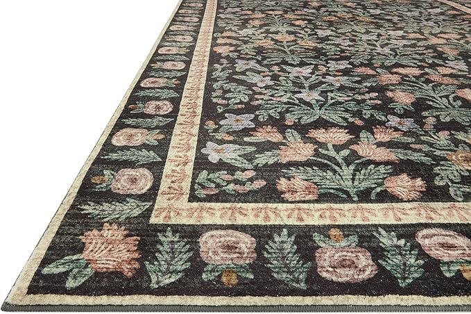 Loloi Rifle Paper Co. Eden Collection EDE-02 Mughal Garden Black 5'-0" x 7'-6" Area Rug feat. CloudPile™