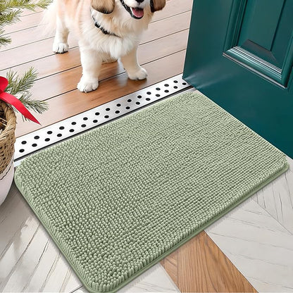 OLANLY Dog Door Mat for Muddy Paws 30x17, Absorbs Moisture and Dirt, Absorbent Non-Slip Washable Doormat, Quick Dry Chenille Mud Mat for Dogs, Entry Indoor Entryway Carpet for Inside Floor, Sage Green