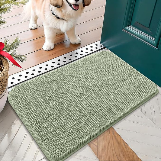 OLANLY Dog Door Mat for Muddy Paws 30x17, Absorbs Moisture and Dirt, Absorbent Non-Slip Washable Doormat, Quick Dry Chenille Mud Mat for Dogs, Entry Indoor Entryway Carpet for Inside Floor, Sage Green
