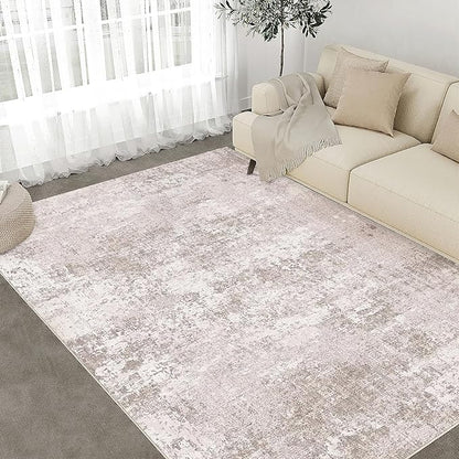 Washable Beige Area Rug 5x7 Modern Abstract Living Room Carpet Neutral Soft Bedroom Throw Rug Low Pile Non Slip Floor Cover for Office Laundry Dining Room Kitchen Bathroom