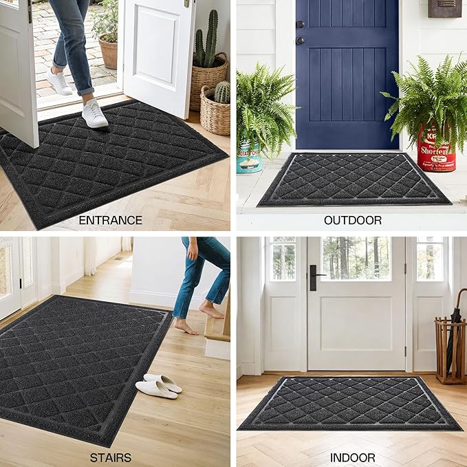 Front Door Mat Indoor Outdoor Entrance, 24" x 60" All-Season Heavy Duty Waterproof Doormat, Non-Slip Absorbent Entryway Mat, Easy to Clean, Low Profile Commercial Floor Mat for Indoor Outdoor