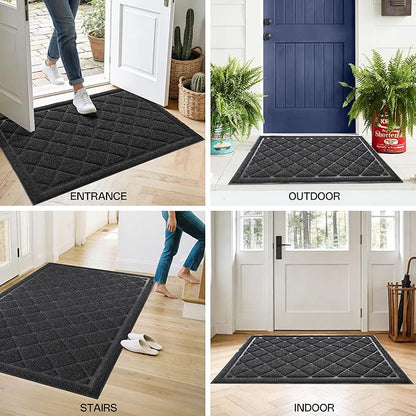Front Door Mat Indoor Outdoor Entrance, 30" x 48" All-Season Heavy Duty Waterproof Doormat, Non-Slip Absorbent Entryway Mat, Easy to Clean, Low Profile Commercial Floor Mat for Indoor Outdoor