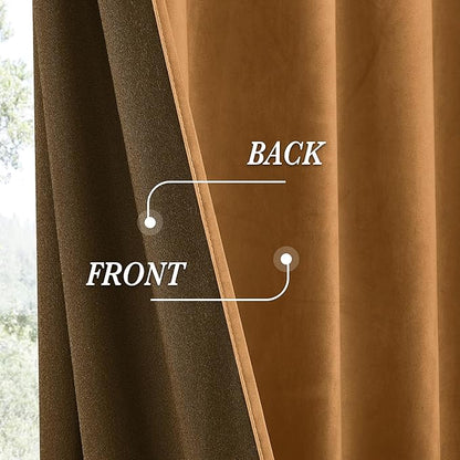 RYB HOME Luxurious Bronze Velvet Curtain Panels for Living Room Bedroom, Heavy Duty Thermal Insulated Floor-Length Back Tab Velvet Drapes for Vintage Decor, 52" W x L96 L, 2 Panels Set