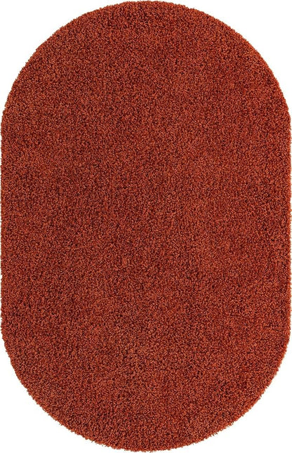 Unique Loom Solid Shag Collection Area Rug (5' 1" x 8' Oval, Terracotta)