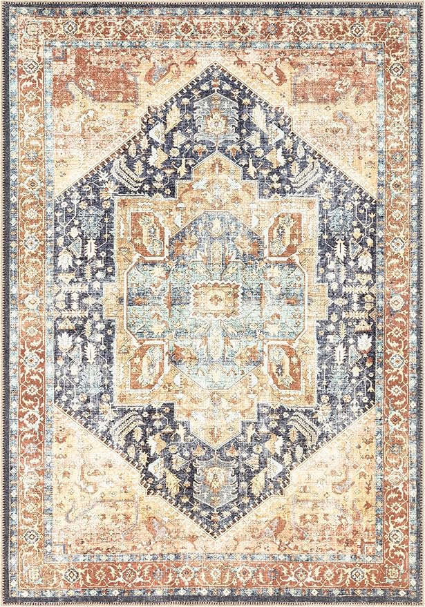Keen Home Design 8x10 Rug - Machine Washable Area Rug with Non-Slip Backing, Ideal for Living Room, Dining Room, Bedroom - Vintage, Easy Clean, Durable, Low Pile Rug - (8' x 10')