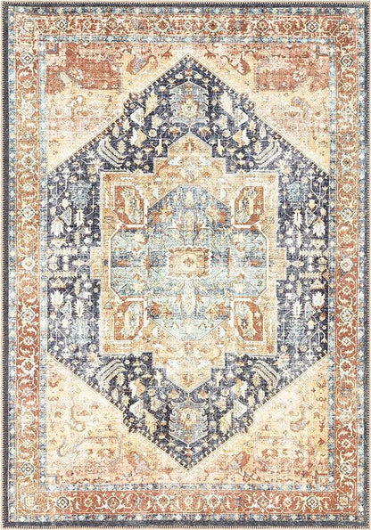 Keen Home Design 9x12 Rug - Machine Washable Area Rug with Non-Slip Backing, Ideal for Living Room, Dining Room, Bedroom - Vintage, Easy Clean, Durable, Low Pile Rug - (9' x 12')
