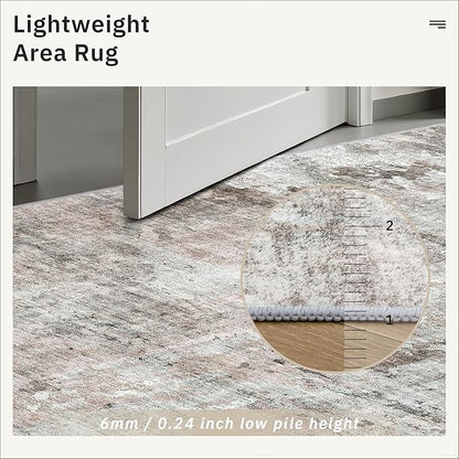 6x9 Abstract Area Rugs for Living Room 6 x 9 Washable Grey Pink Non Slip Low Pile Rugs for Bedroom Dining Room Foldable Thin