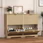 Shoe Cabinet Storage for Entryway with 4 Flip Drawers, Oak Fluted Shoe Cabinet with Adjustable Shelves, Wooden Hidden Shoes Rack Freestanding Narrow Slim Shoes Storage for Hallway, Entrance