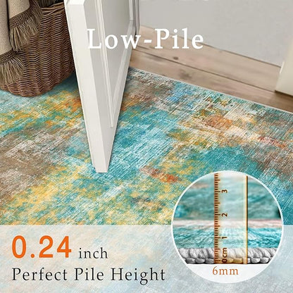 5x7 Area Rugs - Ultra-Thin Washable Rug with Non-Slip Backing, Ideal for Living Room, Bedroom, Kitchen Floor Carpet - Modern Abstract Style, Easy Clean, Durable, Low Pile Rug, Rosy Clouds